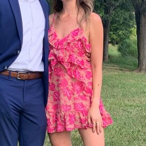 Pink & Tan Ruffled Dress